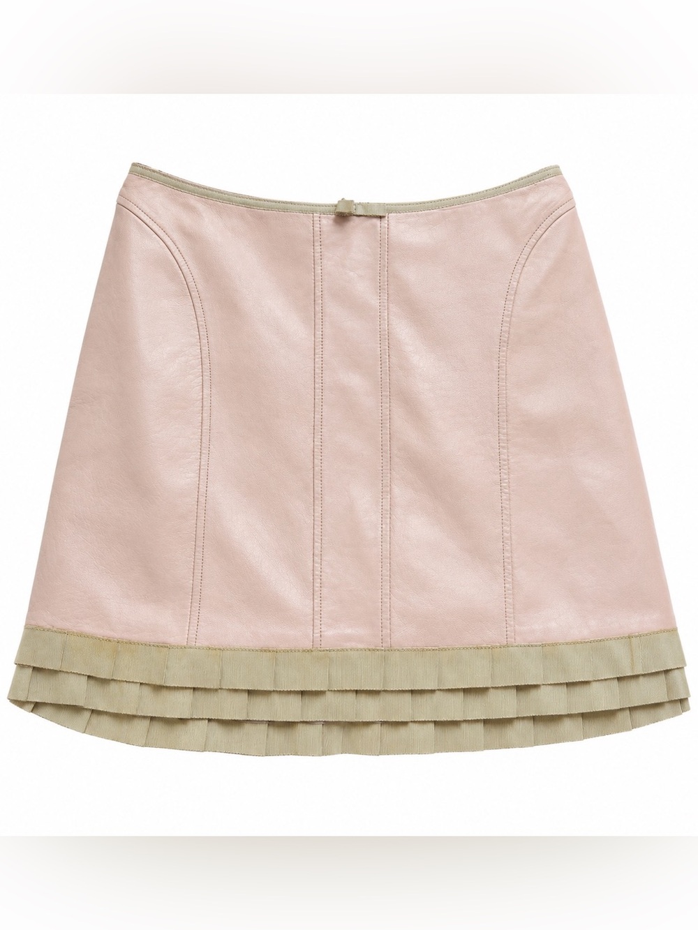 Baby pink leather mini skirt with ruffles